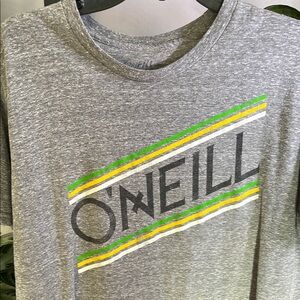 O'Neill Heather Gray Tee with Green and Yellow Stripes
